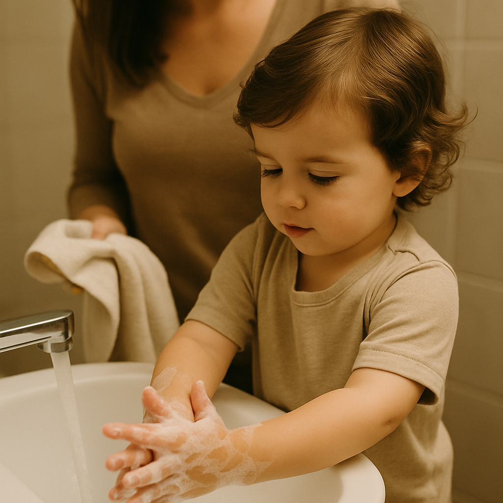Kinderhaende_im_Waschbecken_mit_Mama